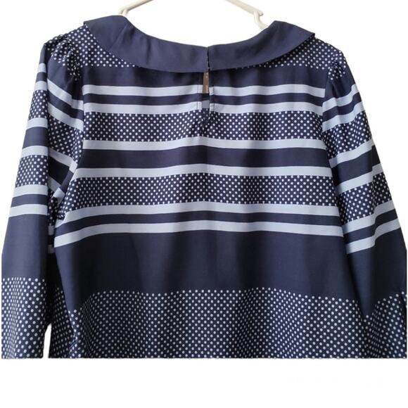 ModCloth Navy Light Blue Peter Pan Collar Blouse Medium stripes polka dots - Picture 4 of 8